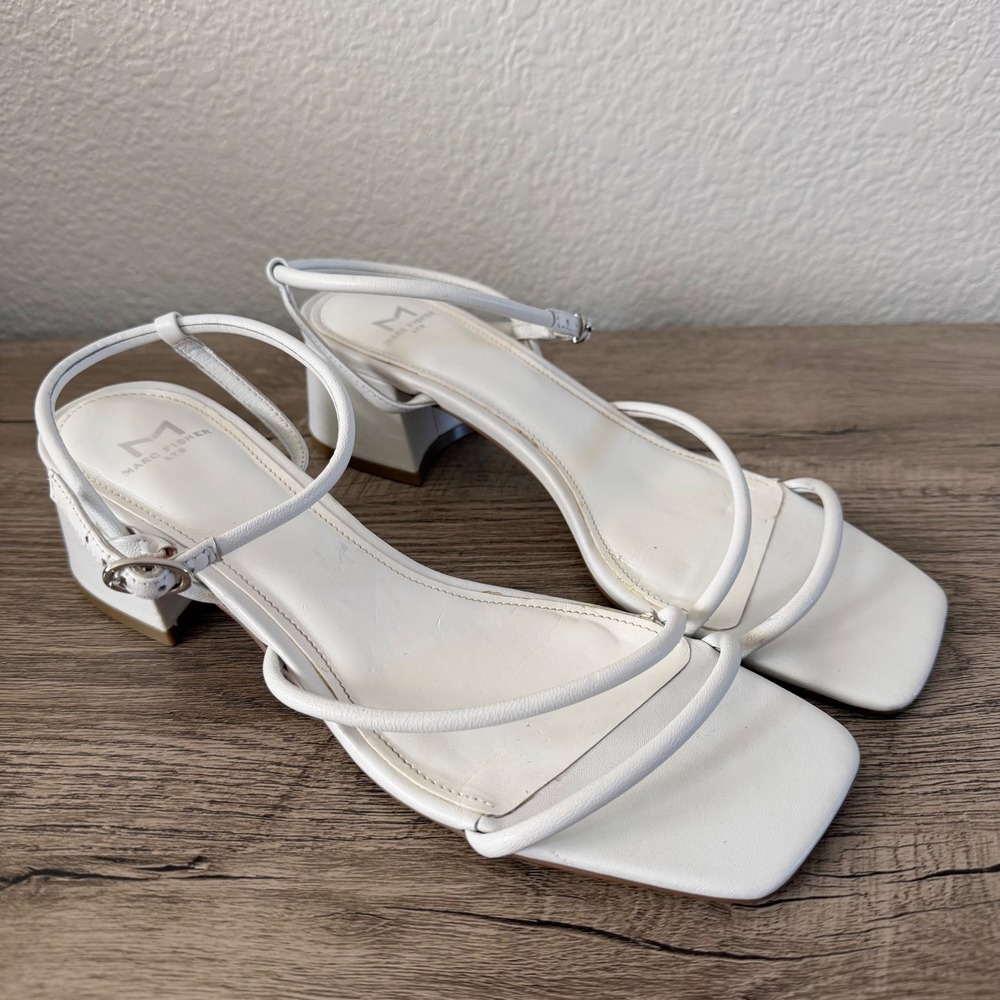 Marc Fisher LTD White Women's Strappy Low Block Heels Size 6.5 Sandals Dressy